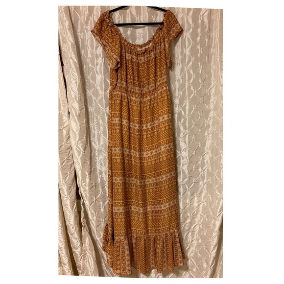 VICI Bohemian Off-Shoulder Maxi Dress - Brown Tan High Low Ruffle Boho Festival - Picture 5 of 13